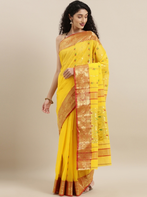 

The Chennai Silks Yellow & Gold-Toned Pure Cotton Woven Design Taant Saree