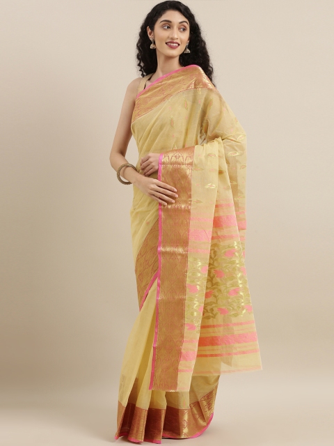 

The Chennai Silks Yellow & Pink Pure Cotton Woven Design Taant Saree