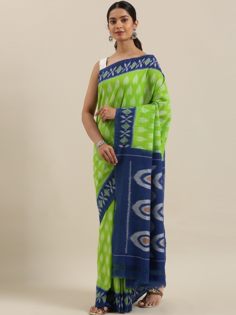 

The Chennai Silks Lime Green & Navy Blue Pure Cotton Woven Design Pochampally Saree