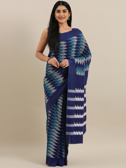 

The Chennai Silks Navy Blue & Grey Pure Cotton Woven Design Pochampally Saree