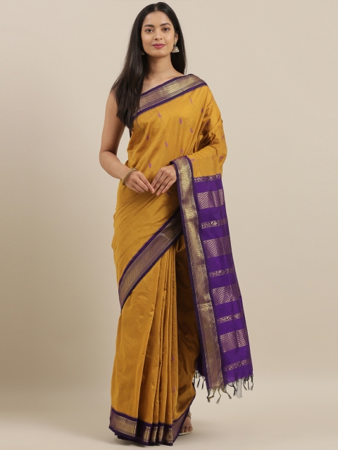 

The Chennai Silks Mustard Yellow Woven Design Polycotton Saree