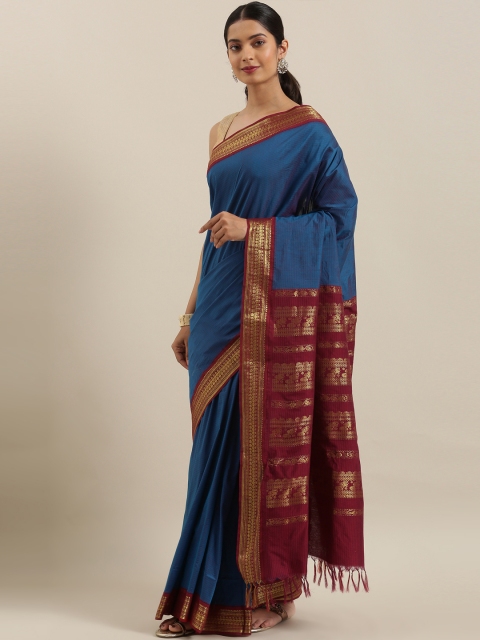 

The Chennai Silks Blue & Maroon Polycotton Woven Design Saree