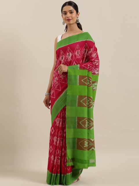 

The Chennai Silks Pink & Green Pure Cotton Woven Design Pochampally Saree