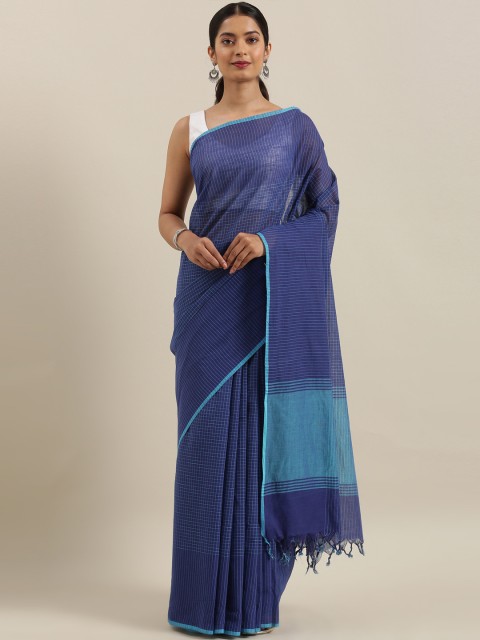 

The Chennai Silks Blue Checked Pure Cotton Saree