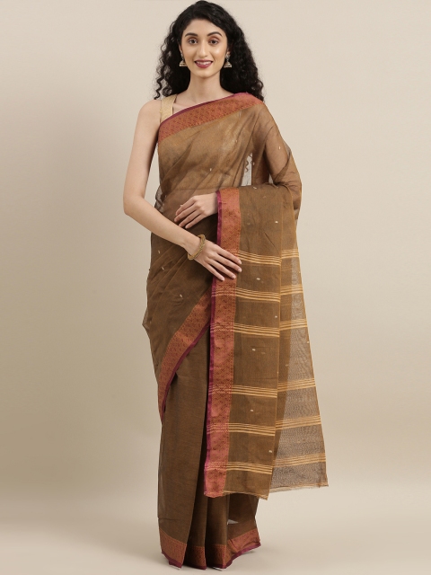 

The Chennai Silks Classicate Brown Pure Cotton Solid Taant Saree