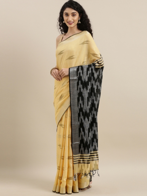 

The Chennai Silks Classicate Yellow & Black Pure Linen Woven Design Saree