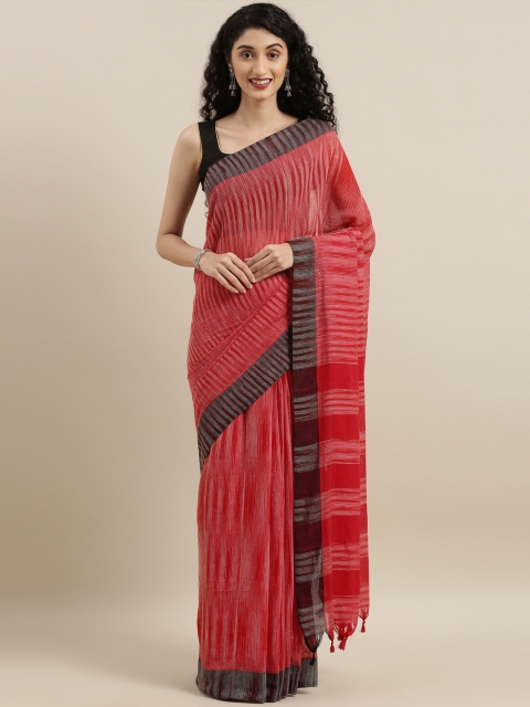 

The Chennai Silks Red & White Linen Blend Ikat Woven Design Saree