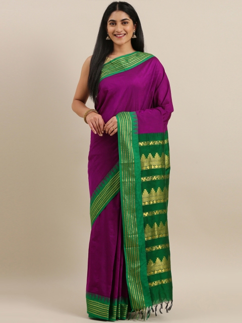 

The Chennai Silks Classicate Purple & Green Polycotton Solid Saree