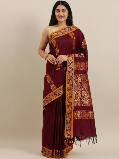 

The Chennai Silks Classicate Maroon & Gold-Toned Polycotton Woven Design Saree