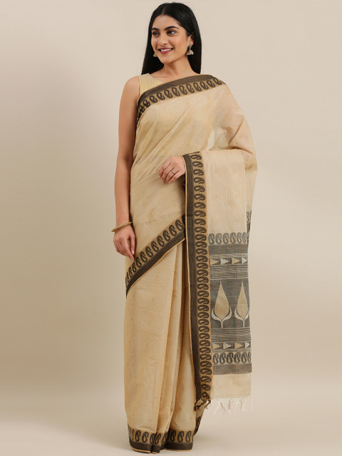 

The Chennai Silks Classicate Beige Pure Cotton Woven Design Kovai Saree