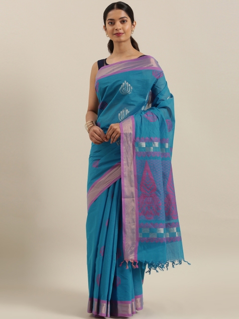

The Chennai Silks Blue & Beige Pure Cotton Woven Design Kovai Saree