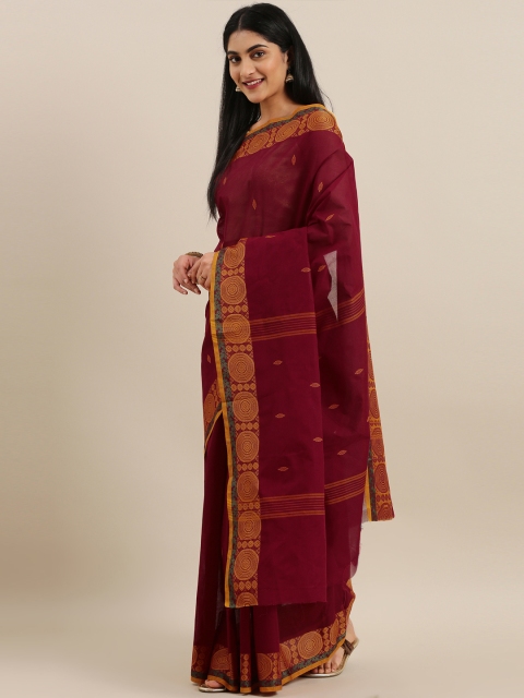 

The Chennai Silks Maroon & Mustard Pure Cotton Woven Design Chettinad Saree
