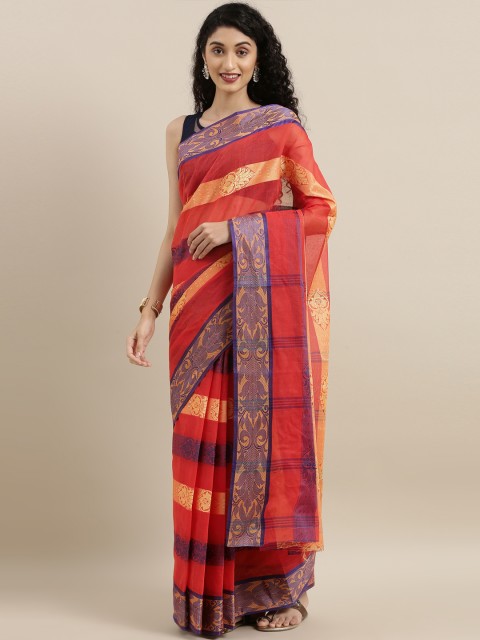 

The Chennai Silks Orange Pure Cotton Woven Design Taant Saree