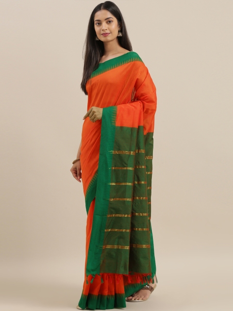 

The Chennai Silks Orange Solid Polycotton Saree