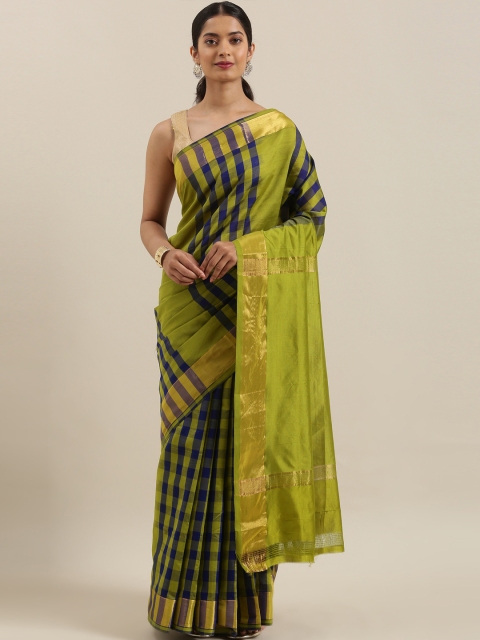 

The Chennai Silks Classicate Green & Navy Blue Pure Cotton Checked Venkatgiri Saree