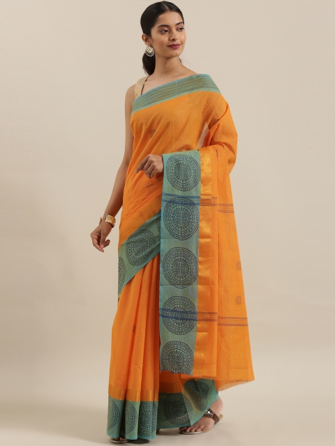 

The Chennai Silks Orange Pure Cotton Woven Design Chettinad Saree