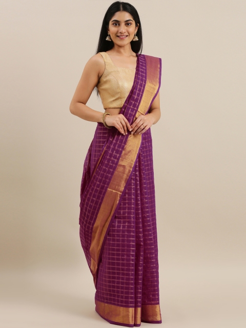 

The Chennai Silks Classicate Purple & Gold-Toned Pure Cotton Woven Design Venkatgiri Saree