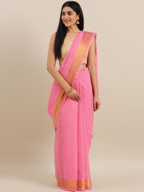 

The Chennai Silks Classicate Pink & Gold-Toned Pure Cotton Woven Design Venkatgiri Saree