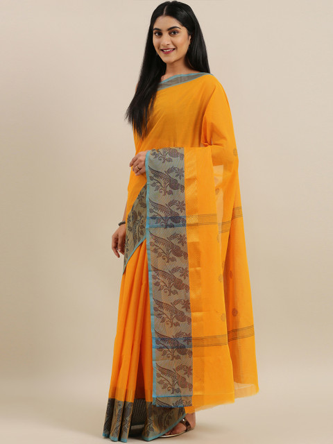 

The Chennai Silks Mustard Yellow Pure Cotton Woven Design Chettinad Saree