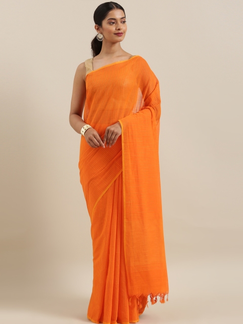 

The Chennai Silks Orange Checked Pure Cotton Saree