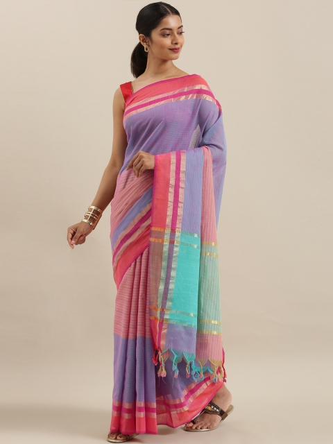 

The Chennai Silks Blue & Peach-Coloured Pure Cotton Striped Saree