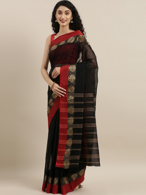 

The Chennai Silks Classicate Black & Red Pure Cotton Solid Taant Saree