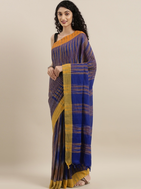 

The Chennai Silks Navy Blue & Maroon Linen Blend Woven Design Saree