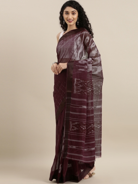 

The Chennai Silks Classicate Burgundy & Silver-Toned Pure Cotton Woven Design Taant Saree