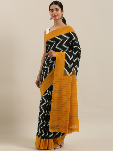 

The Chennai Silks Classicate Black & White Pure Cotton Woven Design Pochampally Saree