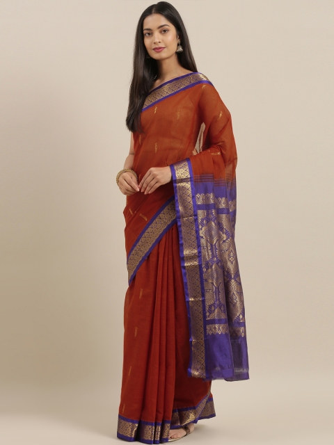 

The Chennai Silks Rust Red & Navy Blue Pure Cotton Woven Design Gadwal Saree