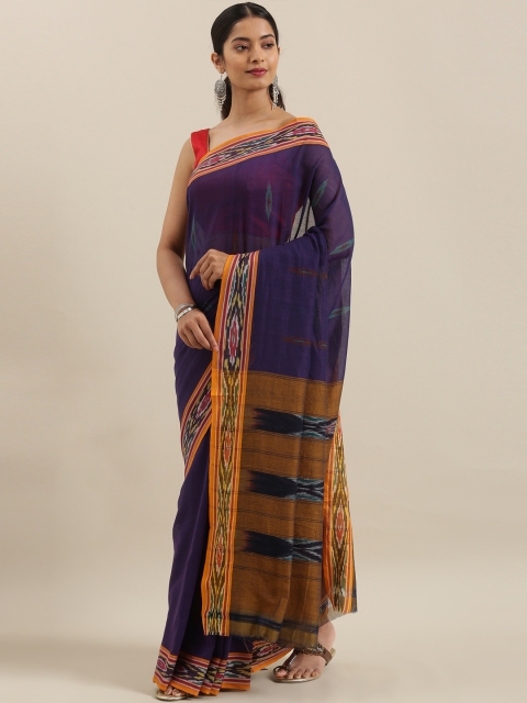 

The Chennai Silks Violet & Mustard Yellow Pure Cotton Woven Design Pochampally Saree