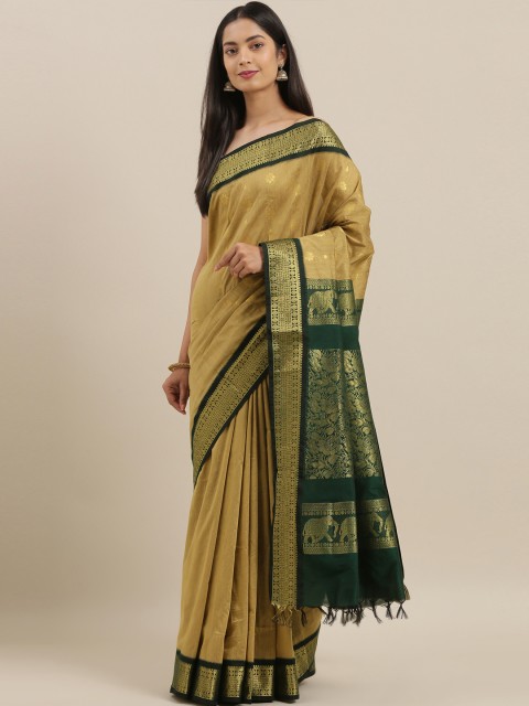 

The Chennai Silks Classicate Beige & Green Polycotton Woven Design Saree