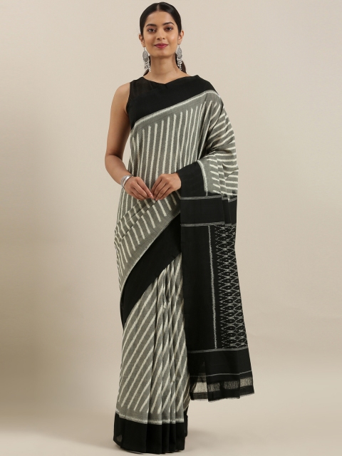 

The Chennai Silks Grey & Black Pure Cotton Striped Pochampally Saree