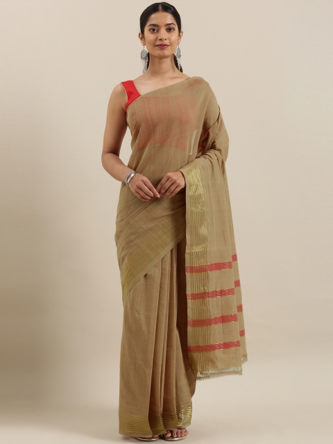 

The Chennai Silks Classicate Khaki Pure Cotton Solid Venkatgiri Saree