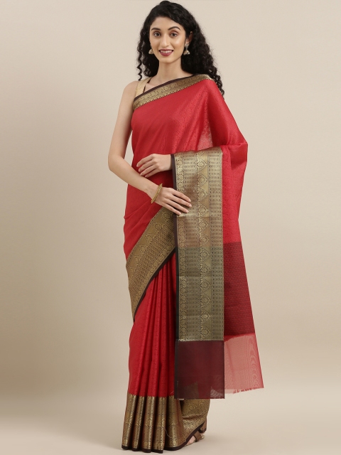 

The Chennai Silks Red & Gold-Toned Organza Woven Design Saree