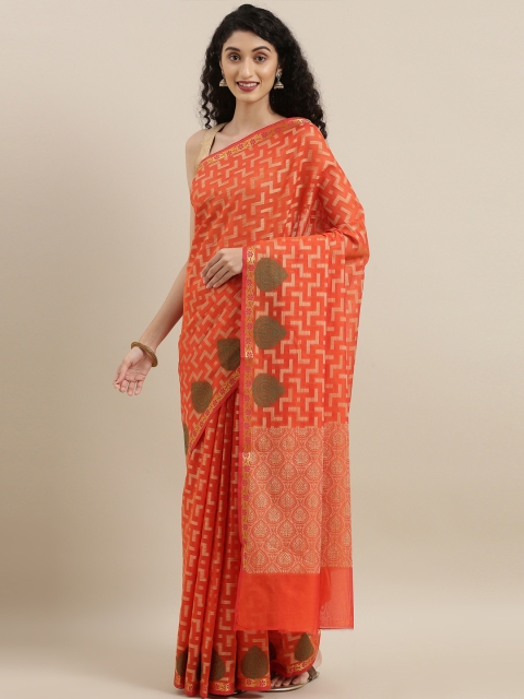 

The Chennai Silks Orange & Beige Organza Woven Design Saree