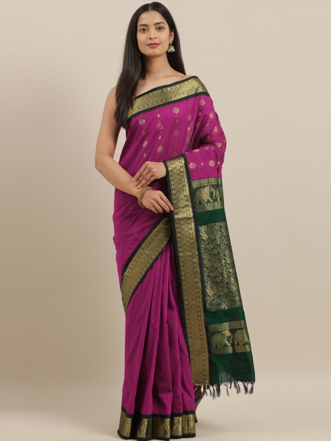 

The Chennai Silks Classicate Magenta Pink & Green Polycotton Woven Design Saree