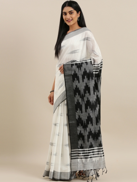 

The Chennai Silks Classicate White & Black Linen Blend Woven Design Saree