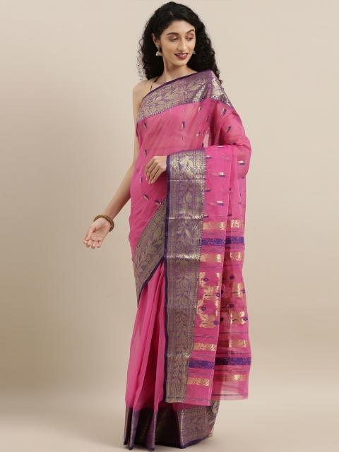 

The Chennai Silks Pink & Golden Pure Cotton Woven Design Taant Saree
