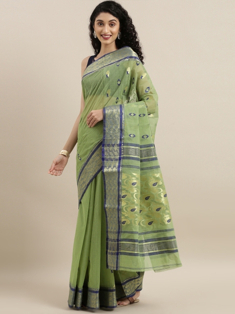 

The Chennai Silks Olive Green Pure Cotton Woven Design Taant Saree