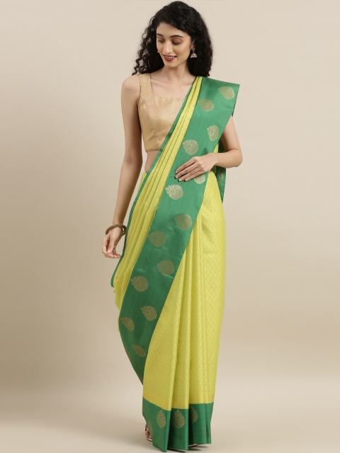 

The Chennai Silks Green & Gold-Toned Organza Woven Design Saree
