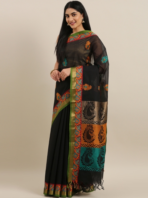 

The Chennai Silks Black & Orange Pure Cotton Woven Design Kovai Saree