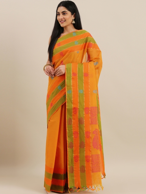 

The Chennai Silks Mustard Yellow & Pink Pure Cotton Woven Design Kovai Saree