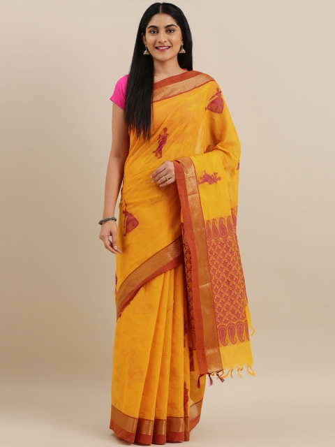 

The Chennai Silks Classicate Yellow & Maroon Pure Cotton Woven Design Kovai Saree