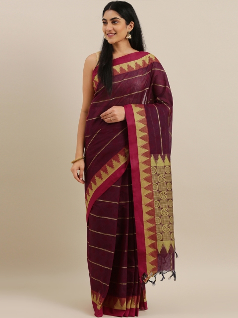 

The Chennai Silks Maroon Pure Coimbatore Cotton Striped Kovai Saree