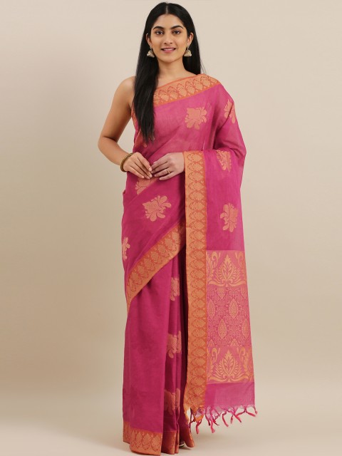 

The Chennai Silks Classicate Pink & Golden Pure Cotton Woven Design Kovai Saree