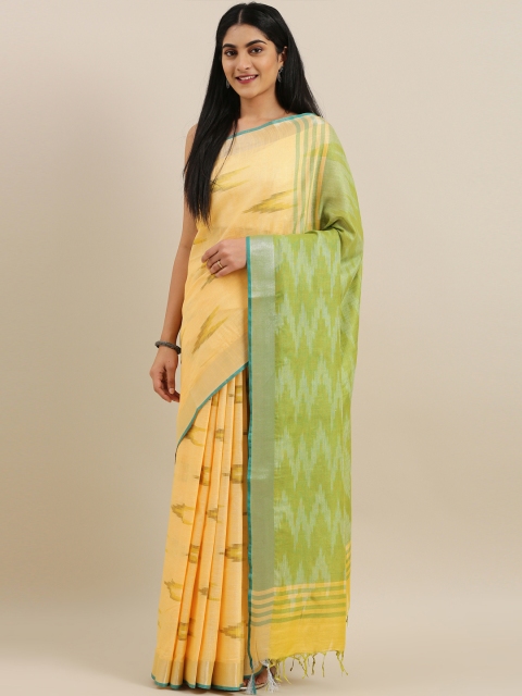 

The Chennai Silks Classicate Yellow & Green Linen Blend Woven Design Saree