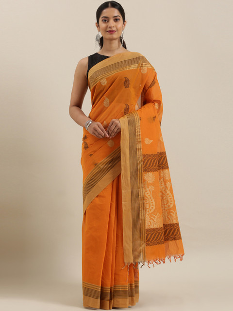 

The Chennai Silks Orange Pure Cotton Woven Design Kovai Saree