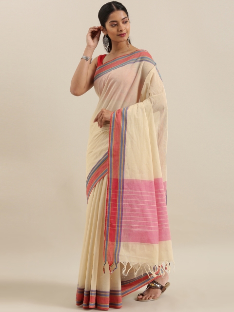 

The Chennai Silks Beige Solid Pure Cotton Saree