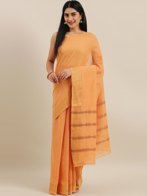 

The Chennai Silks Peach-Coloured Pure Cotton Solid Venkatgiri Saree